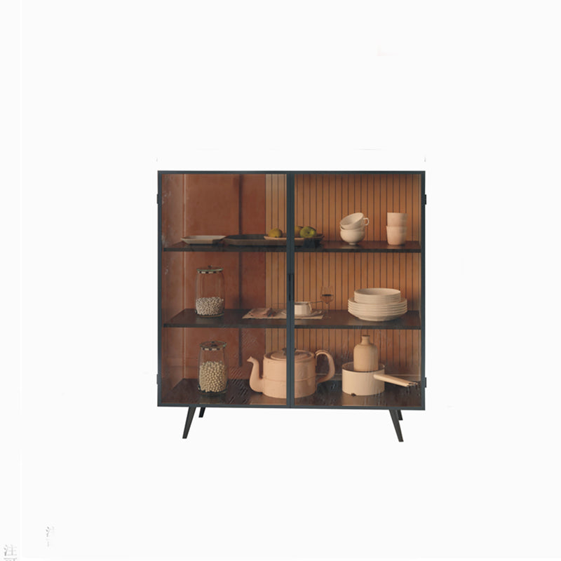 Steel Sideboard with 2 Glass Doors Modern Dining Server with Metal Legs