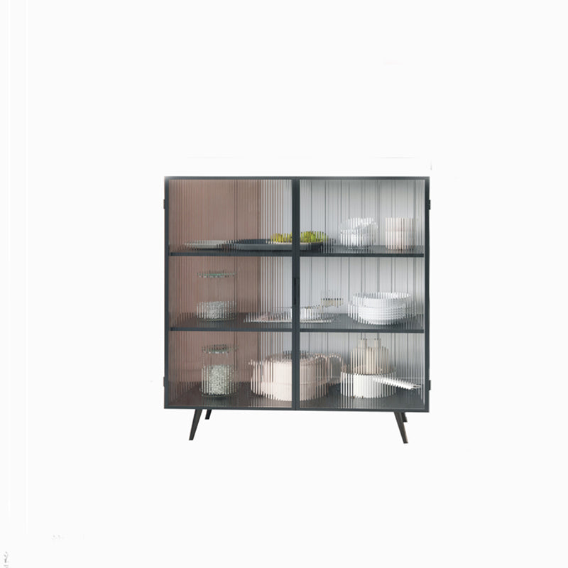 Steel Sideboard with 2 Glass Doors Modern Dining Server with Metal Legs