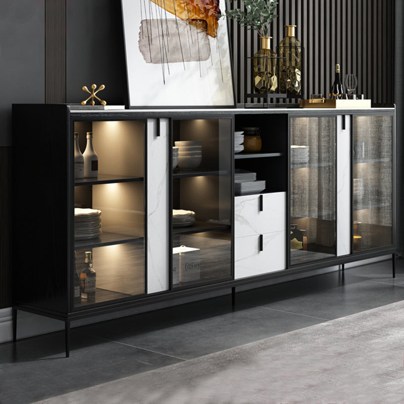 Contemporary Server with Metallic Finish 2 Drawer Sideboard with LED Lights