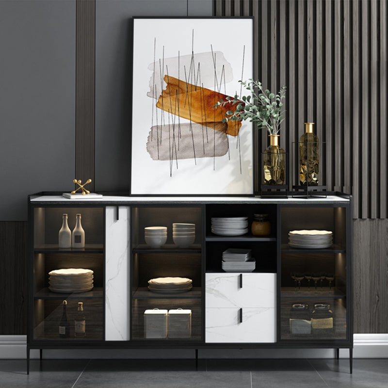 Contemporary Server with Metallic Finish 2 Drawer Sideboard with LED Lights