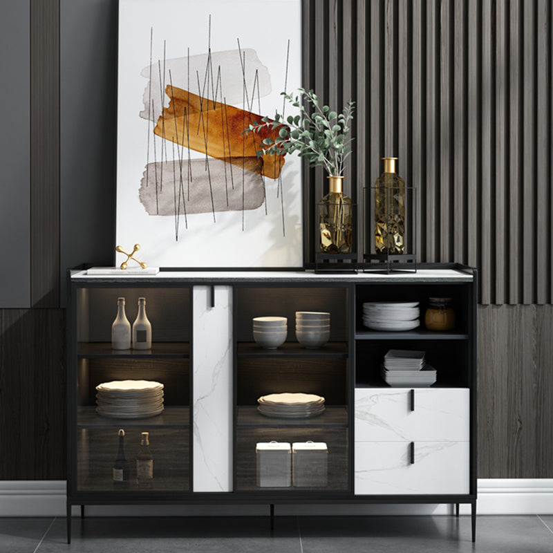 Contemporary Server with Metallic Finish 2 Drawer Sideboard with LED Lights