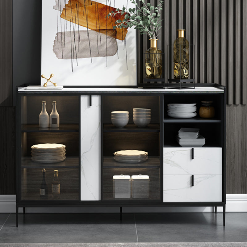 Contemporary Server with Metallic Finish 2 Drawer Sideboard with LED Lights