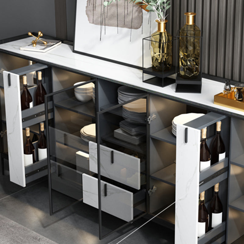 Contemporary Server with Metallic Finish 2 Drawer Sideboard with LED Lights