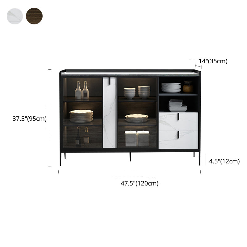 Contemporary Server with Metallic Finish 2 Drawer Sideboard with LED Lights