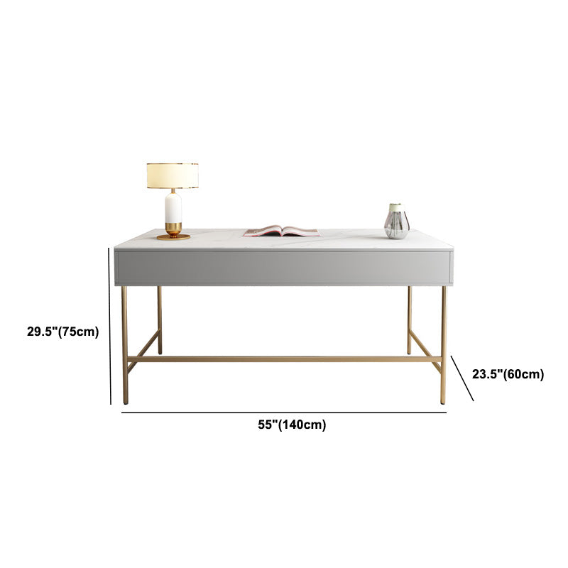 Marble Rectangular Office Desk Glam Solid Wood Writing Desk for Home