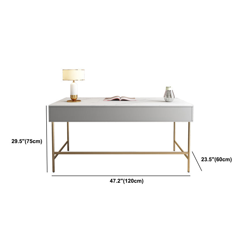 Marble Rectangular Office Desk Glam Solid Wood Writing Desk for Home