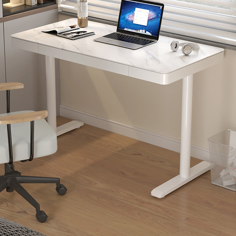 Contemporary Marble T-Shape Office Desk with Metal Legs Writing Desk