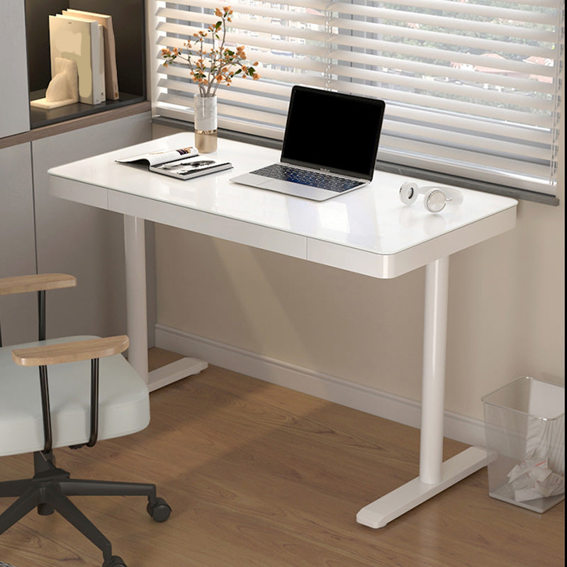 Contemporary Marble T-Shape Office Desk with Metal Legs Writing Desk