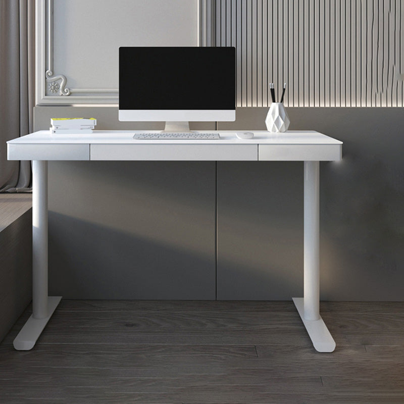 Contemporary Marble T-Shape Office Desk with Metal Legs Writing Desk