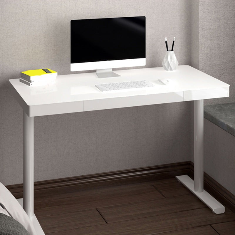 Contemporary Marble T-Shape Office Desk with Metal Legs Writing Desk