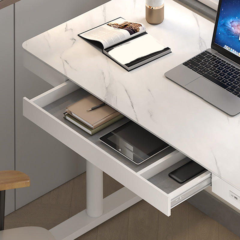 Contemporary Marble T-Shape Office Desk with Metal Legs Writing Desk