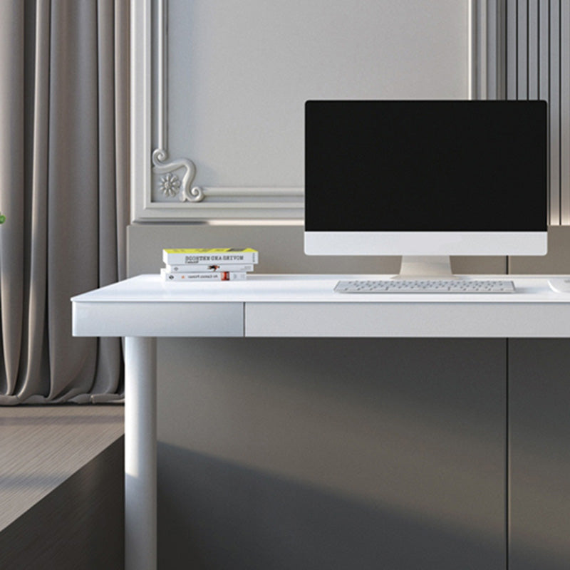 Contemporary Marble T-Shape Office Desk with Metal Legs Writing Desk