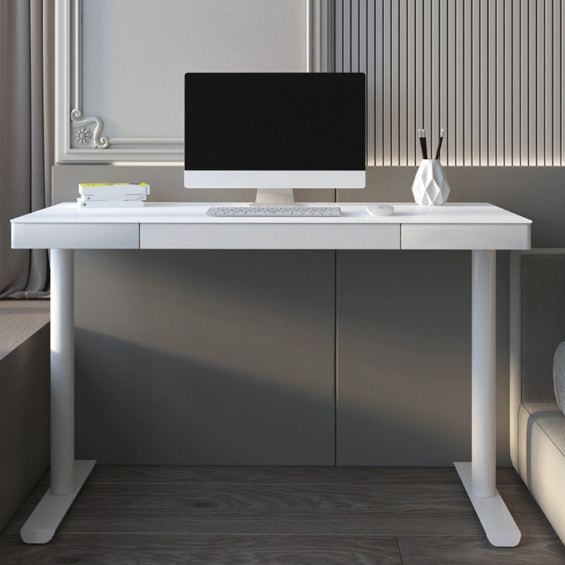 Contemporary Marble T-Shape Office Desk with Metal Legs Writing Desk