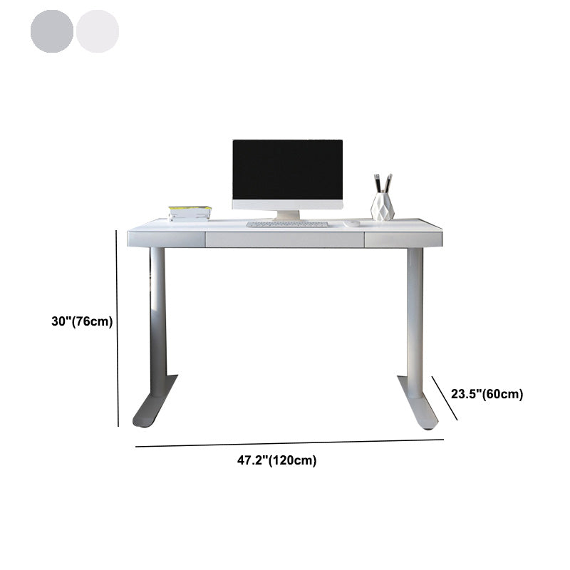 Contemporary Marble T-Shape Office Desk with Metal Legs Writing Desk