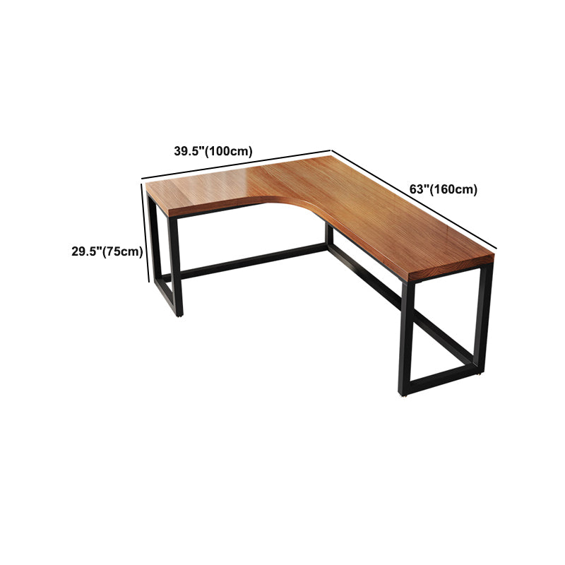 L-Shape Executive Desk Brown and Black Writing Desk Pine and Metal