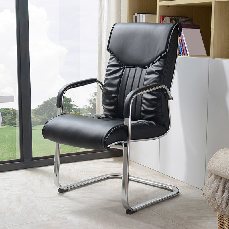 Modern Upholstered Desk Chair Faux Leather Mid-Back Arm Chair