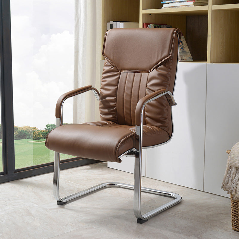 Modern Upholstered Desk Chair Faux Leather Mid-Back Arm Chair