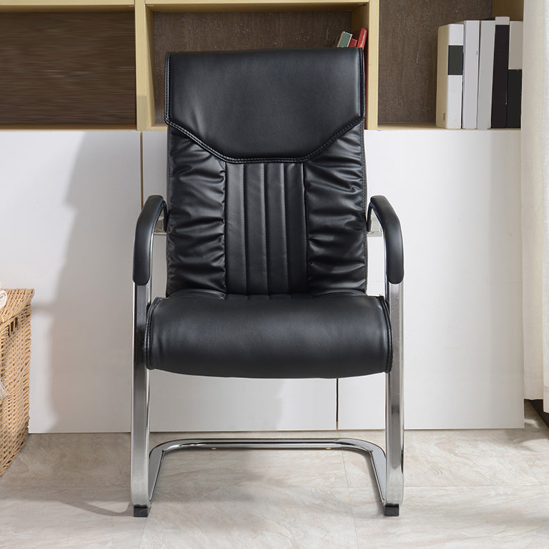 Modern Upholstered Desk Chair Faux Leather Mid-Back Arm Chair