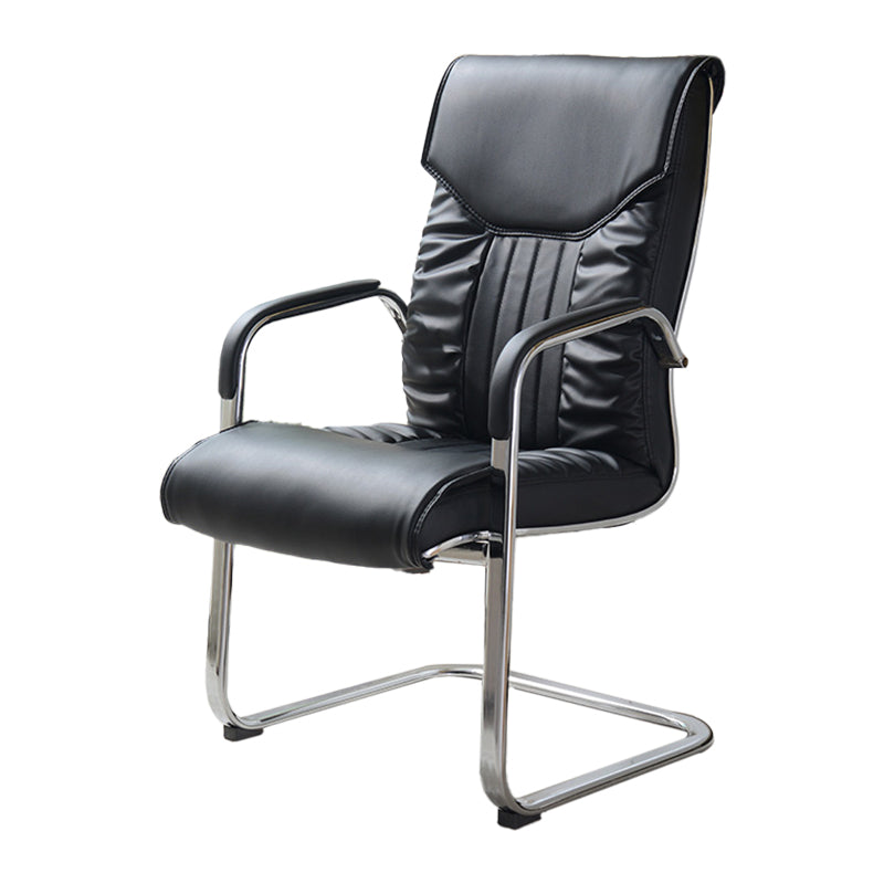 Modern Upholstered Desk Chair Faux Leather Mid-Back Arm Chair