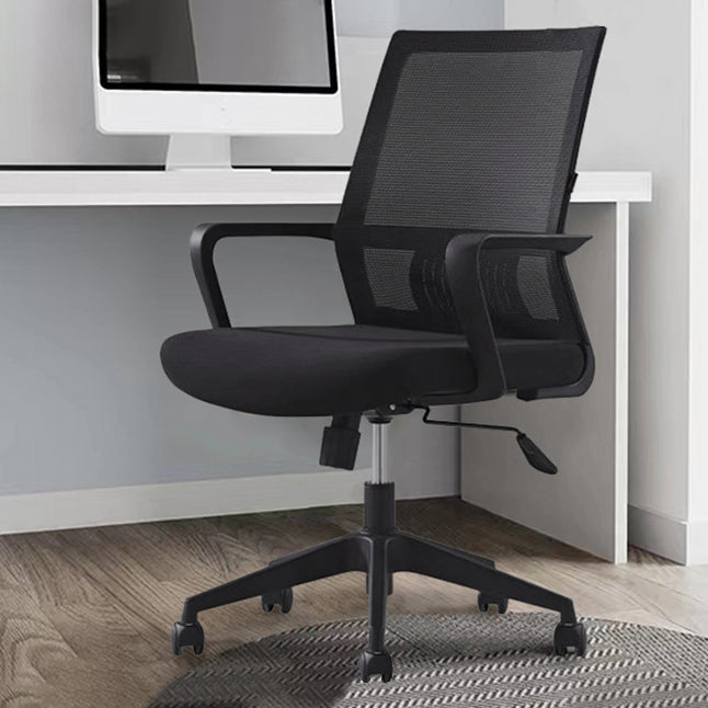 Modern Wheels Desk Chair Microfiber Black Mid-Back Arm Chair