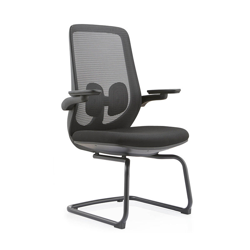 Modern No Wheels Desk Chair Microfiber Black High Back Chair