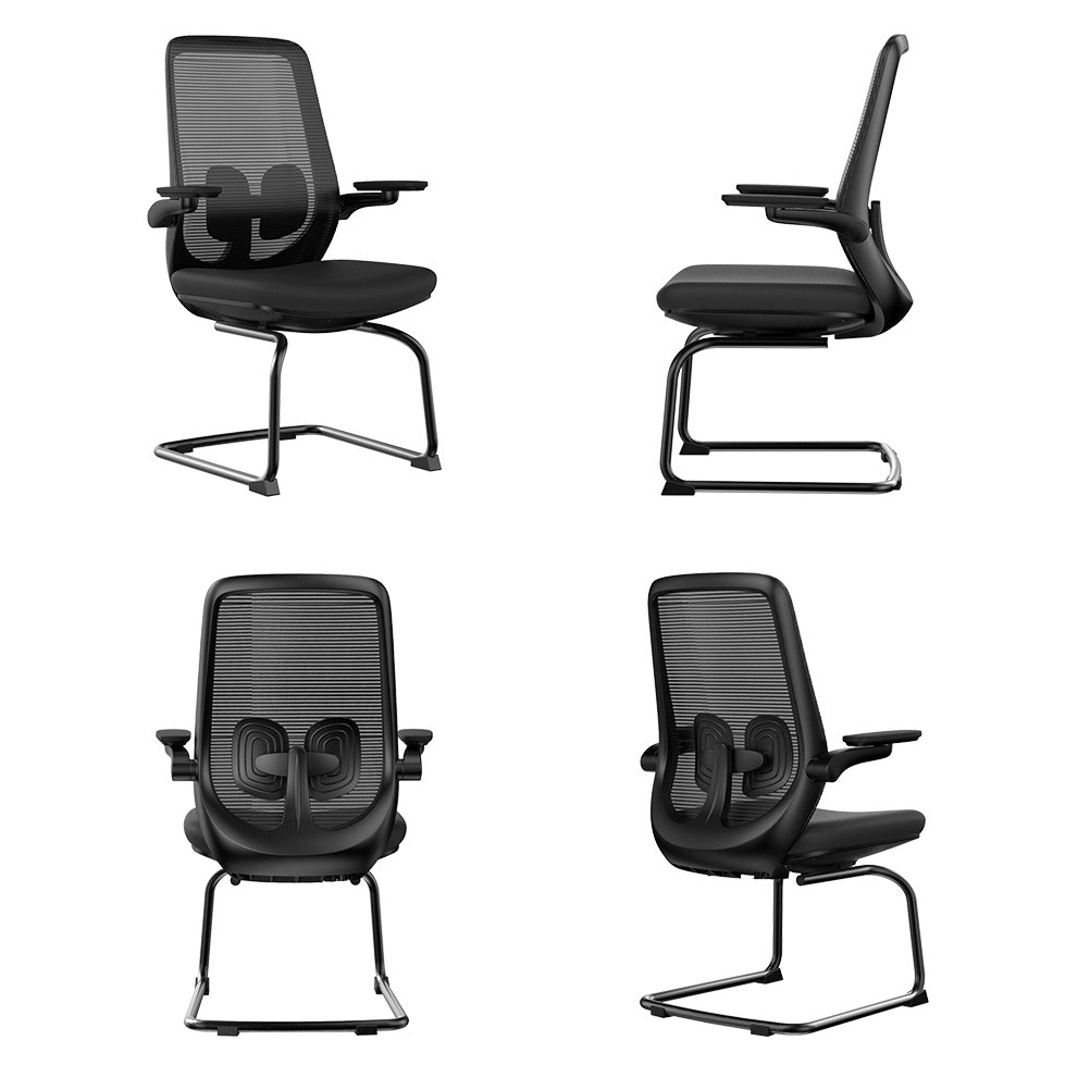 Modern No Wheels Desk Chair Microfiber Black High Back Chair