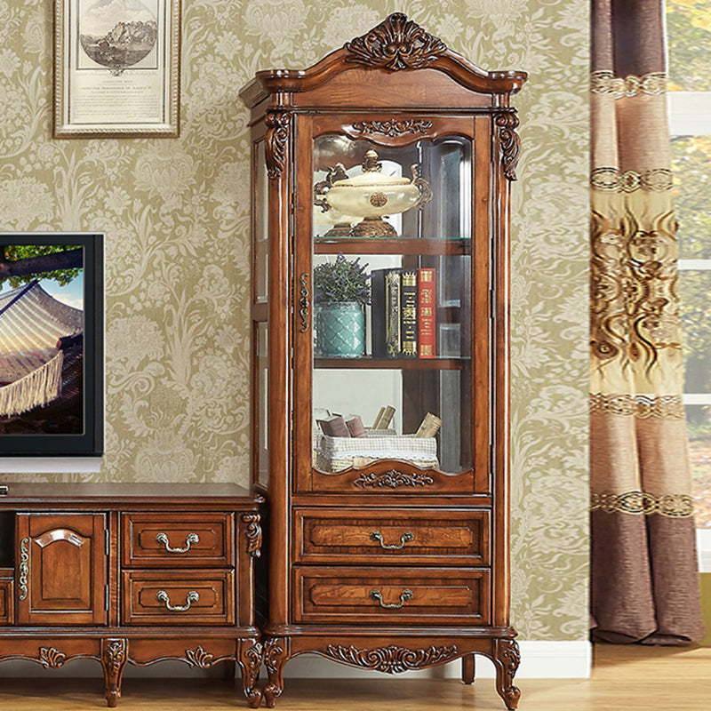 Traditional Wood Curio Cabinet Glass Doors Display Cabinet for Bedroom