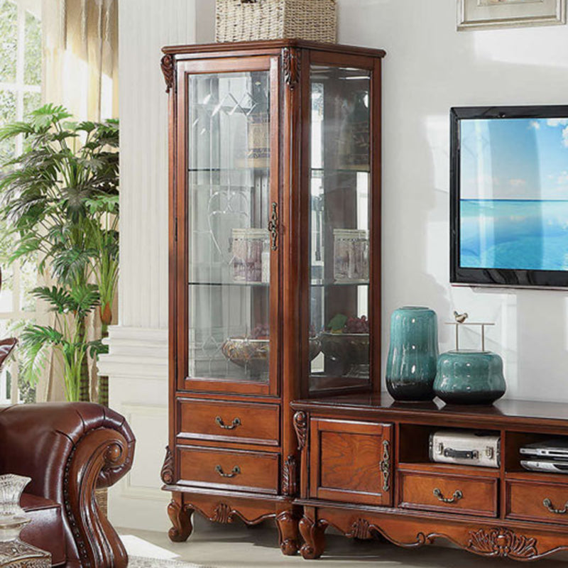 Traditional Wood Curio Cabinet Glass Doors Display Cabinet for Bedroom