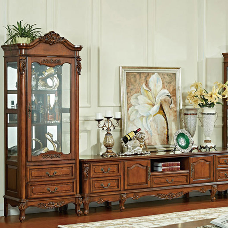 Traditional Wood Curio Cabinet Glass Doors Display Cabinet for Bedroom