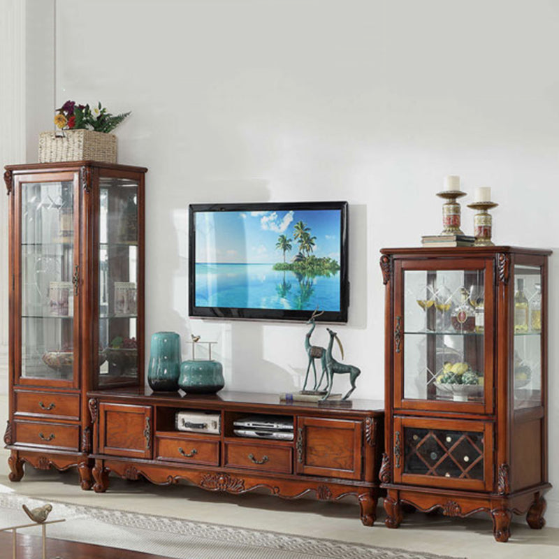 Traditional Wood Curio Cabinet Glass Doors Display Cabinet for Bedroom