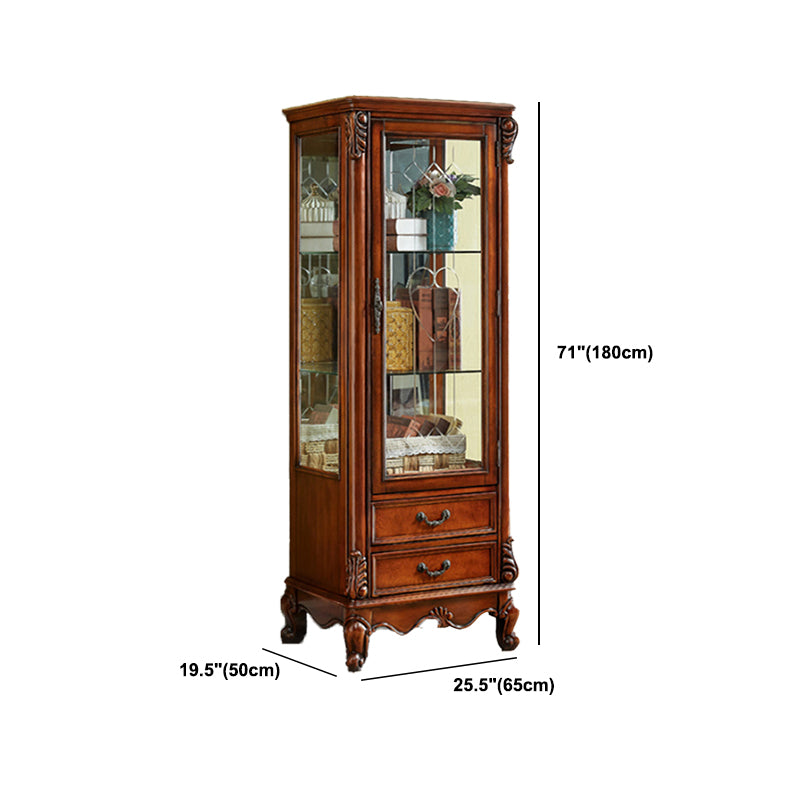 Traditional Wood Curio Cabinet Glass Doors Display Cabinet for Bedroom