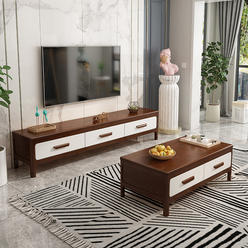 Modern Wood TV Stand Console Enclosed Storage TV Media Stand with Drawers for Living Room