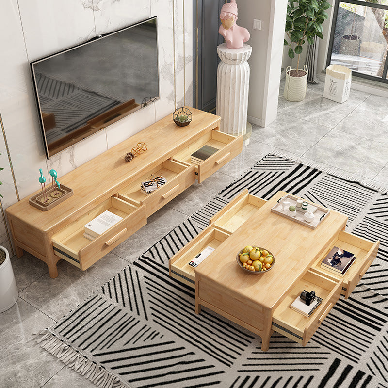 Modern Wood TV Stand Console Enclosed Storage TV Media Stand with Drawers for Living Room