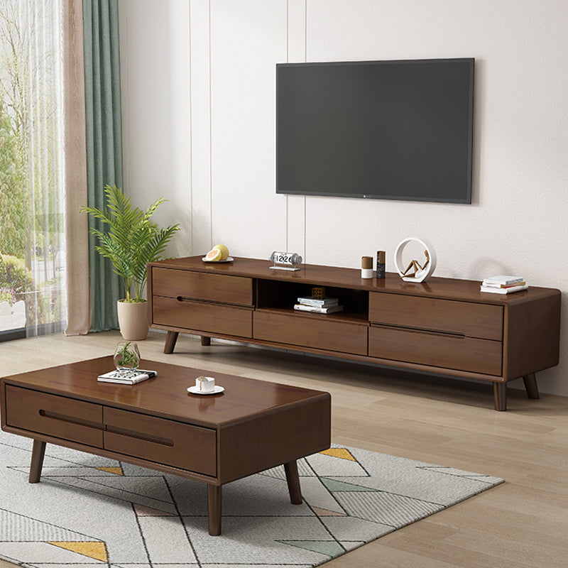 Contemporary Wood TV Stand Console Open Storage TV Media Stand for Living Room