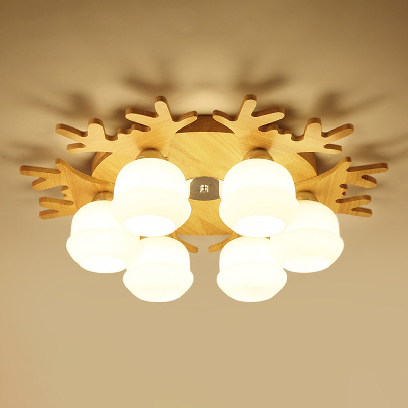 Modern Style Ball Shape Flush Mount Wood Ceiling Light for Bedroom