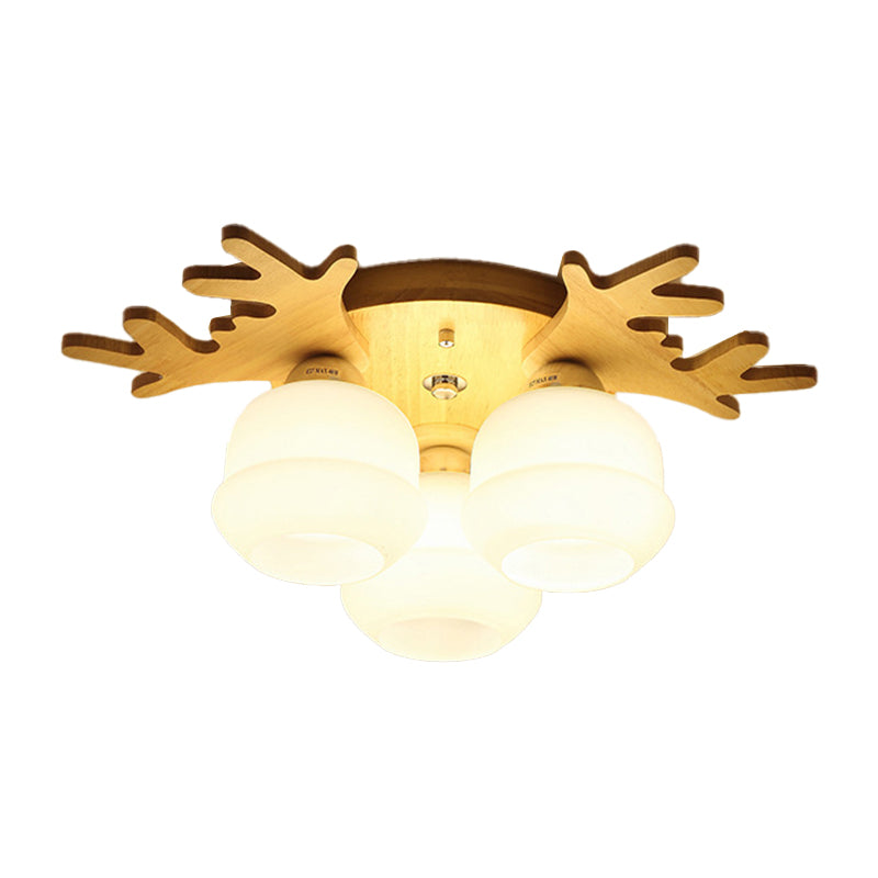 Modern Style Ball Shape Flush Mount Wood Ceiling Light for Bedroom