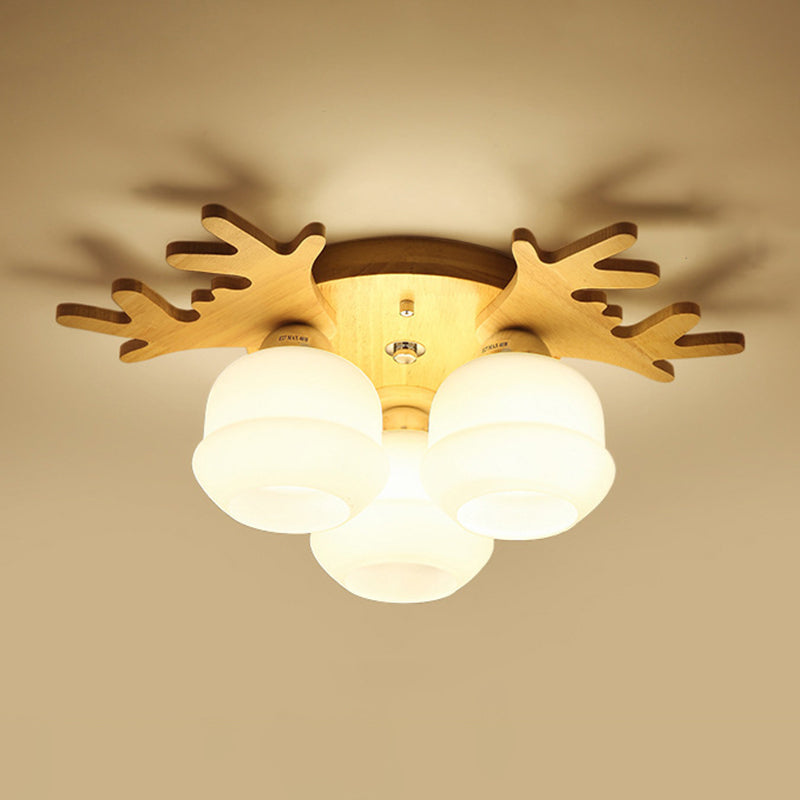 Modern Style Ball Shape Flush Mount Wood Ceiling Light for Bedroom