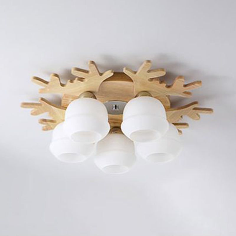 Modern Style Ball Shape Flush Mount Wood Ceiling Light for Bedroom