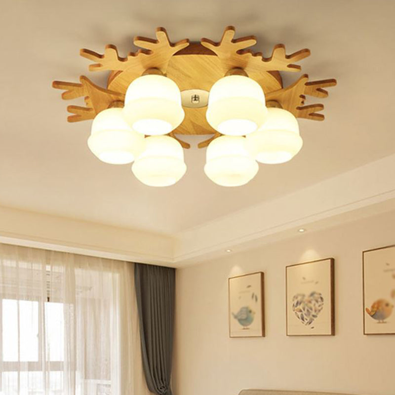 Modern Style Ball Shape Flush Mount Wood Ceiling Light for Bedroom