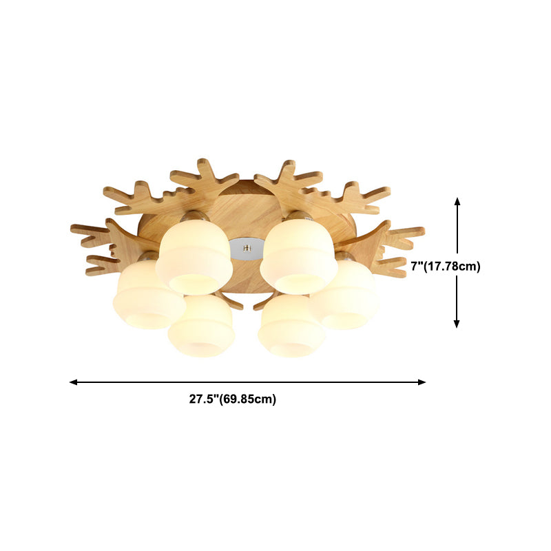 Modern Style Ball Shape Flush Mount Wood Ceiling Light for Bedroom