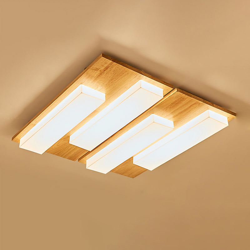 Modern Style Square Shape Flush Mount Wood Ceiling Light for Bedroom