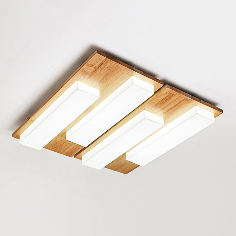 Modern Style Square Shape Flush Mount Wood Ceiling Light for Bedroom