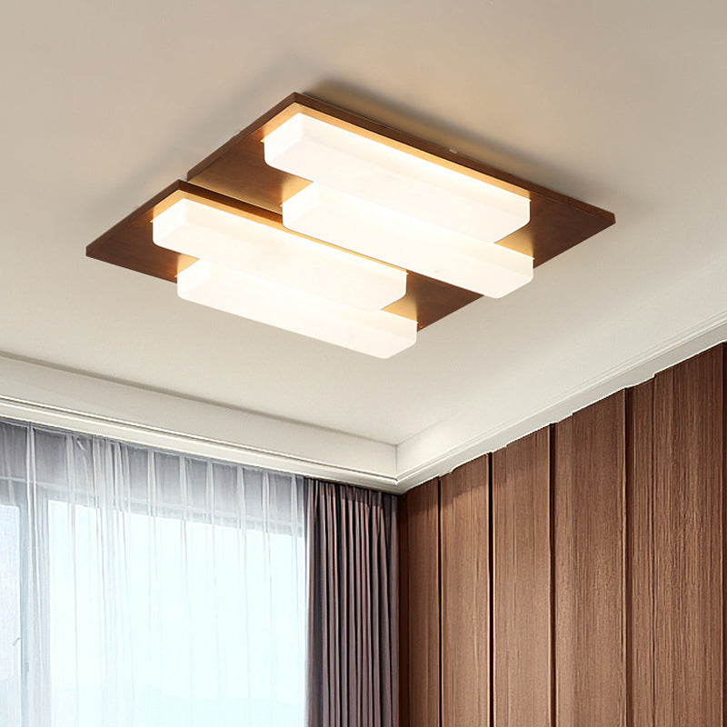 Modern Style Square Flush Mount Wood Ceiling Light for Bedroom