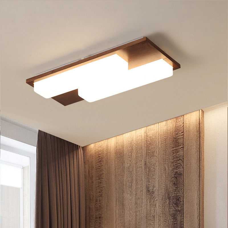 Modern Style Square Flush Mount Wood Ceiling Light for Bedroom