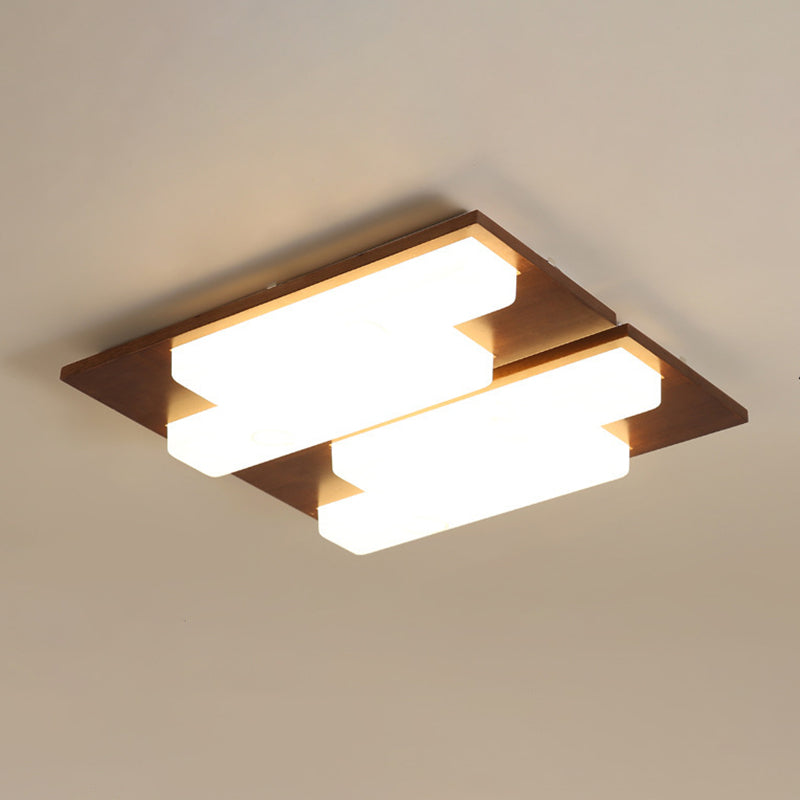 Modern Style Square Flush Mount Wood Ceiling Light for Bedroom