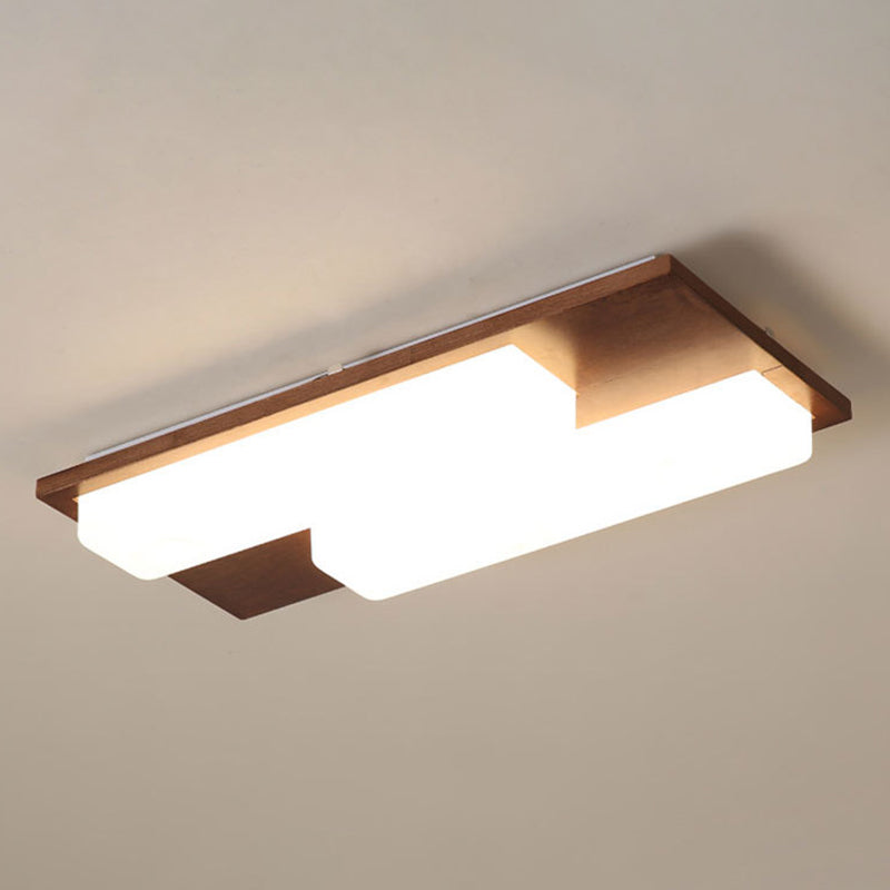 Modern Style Square Flush Mount Wood Ceiling Light for Bedroom