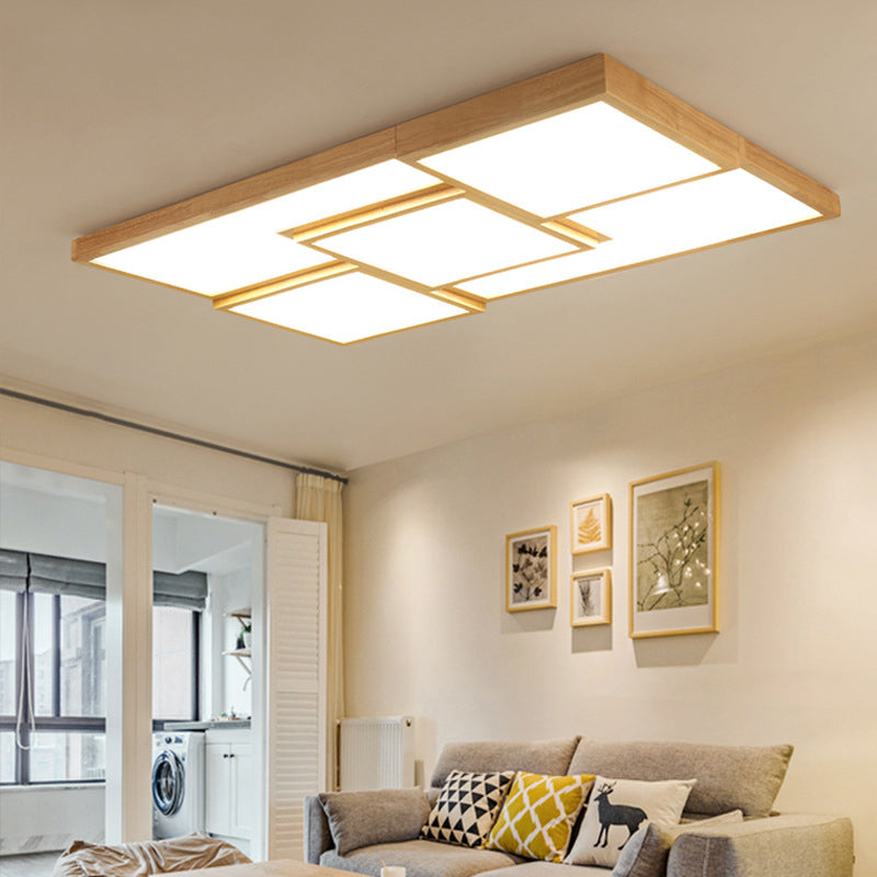 5-Lights Modern Style Flush Mount Wood Ceiling Light for Living Room