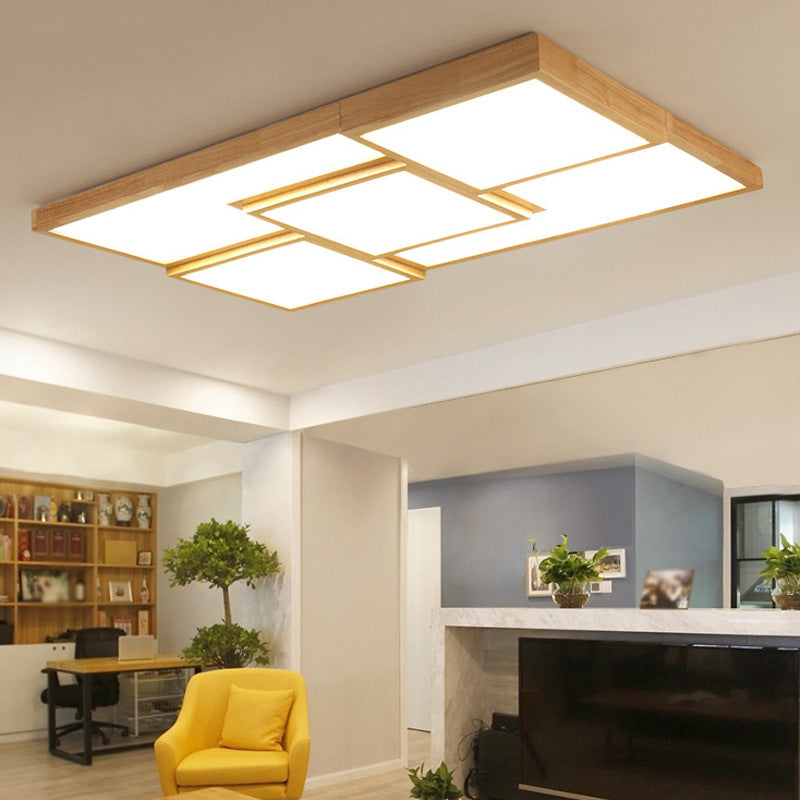 5-Lights Modern Style Flush Mount Wood Ceiling Light for Living Room