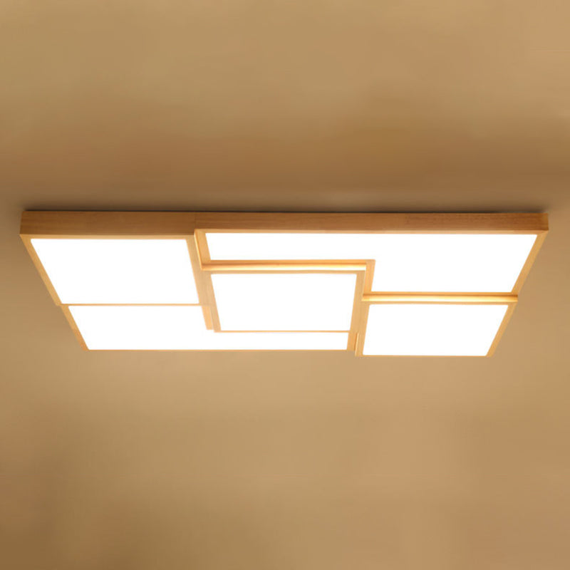 5-Lights Modern Style Flush Mount Wood Ceiling Light for Living Room