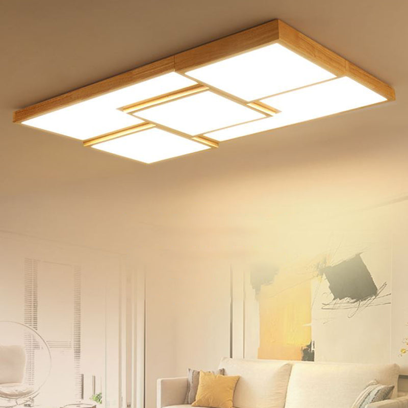 5-Lights Modern Style Flush Mount Wood Ceiling Light for Living Room